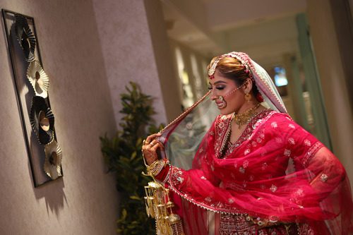 a girl is in wedding dress